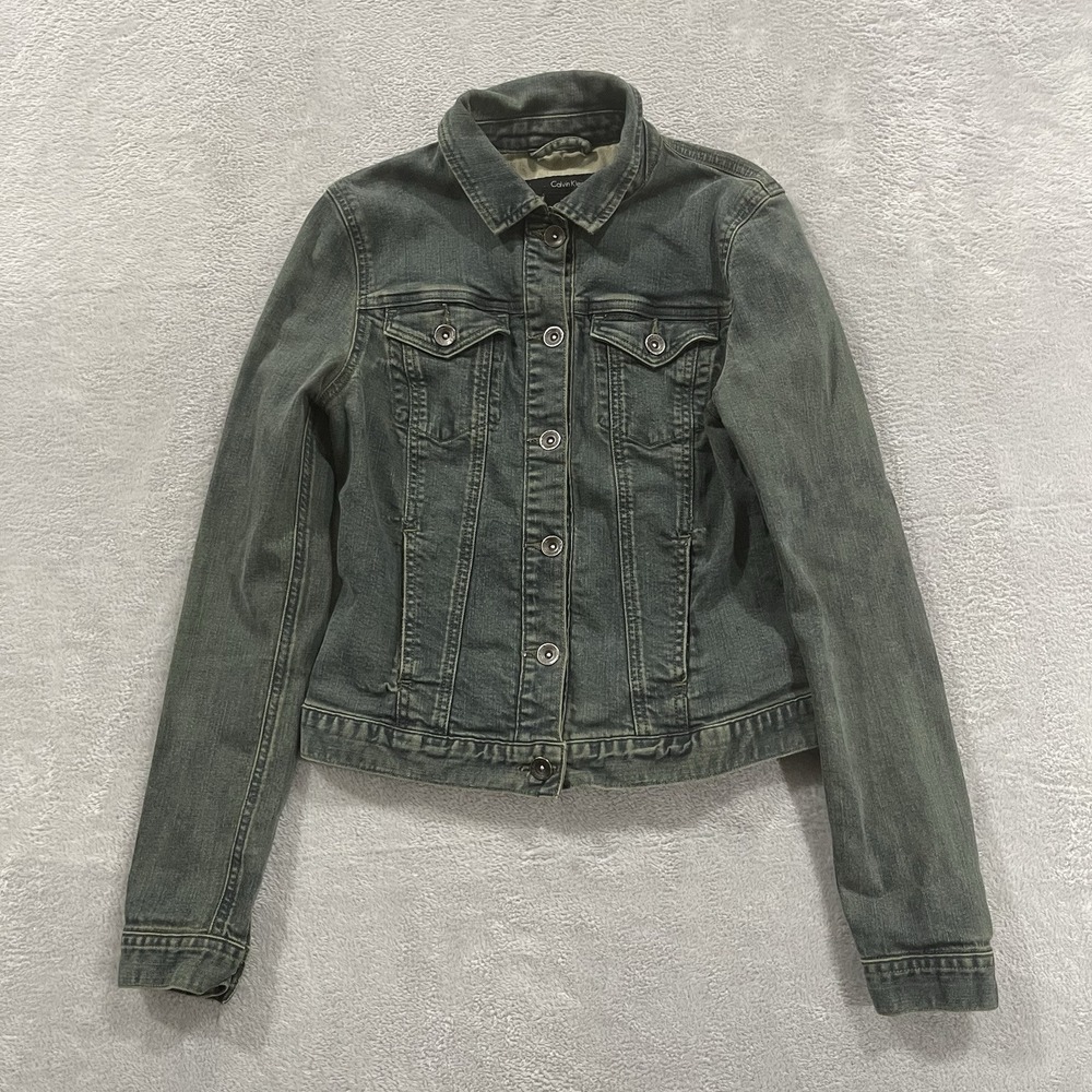 Calvin Klein Jeans Denim Jean Button Jacket Women S Graysh Blue Y2k Retro 90s